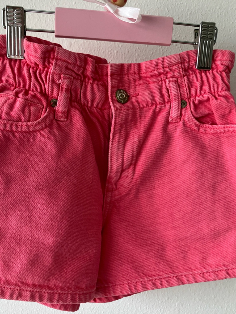 Mango Bright Pink Elastic-Waist Denim Shorts